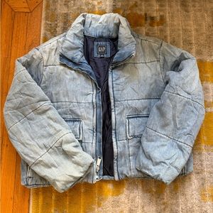 Gap Denim Puffer Jacket cropped chambray coat petite S or reg XS EVERYTHING $20